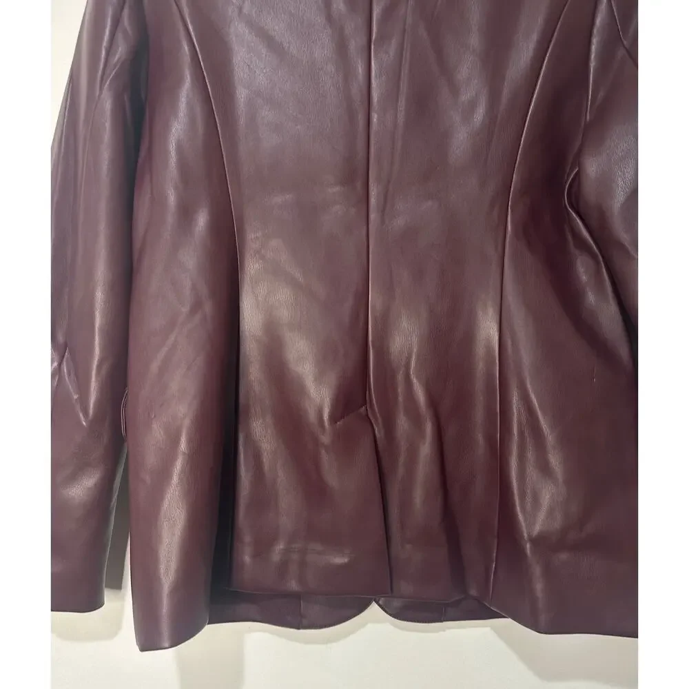 Women’s Plum Faux Leather Blazer Jacket - Picture 13 of 16